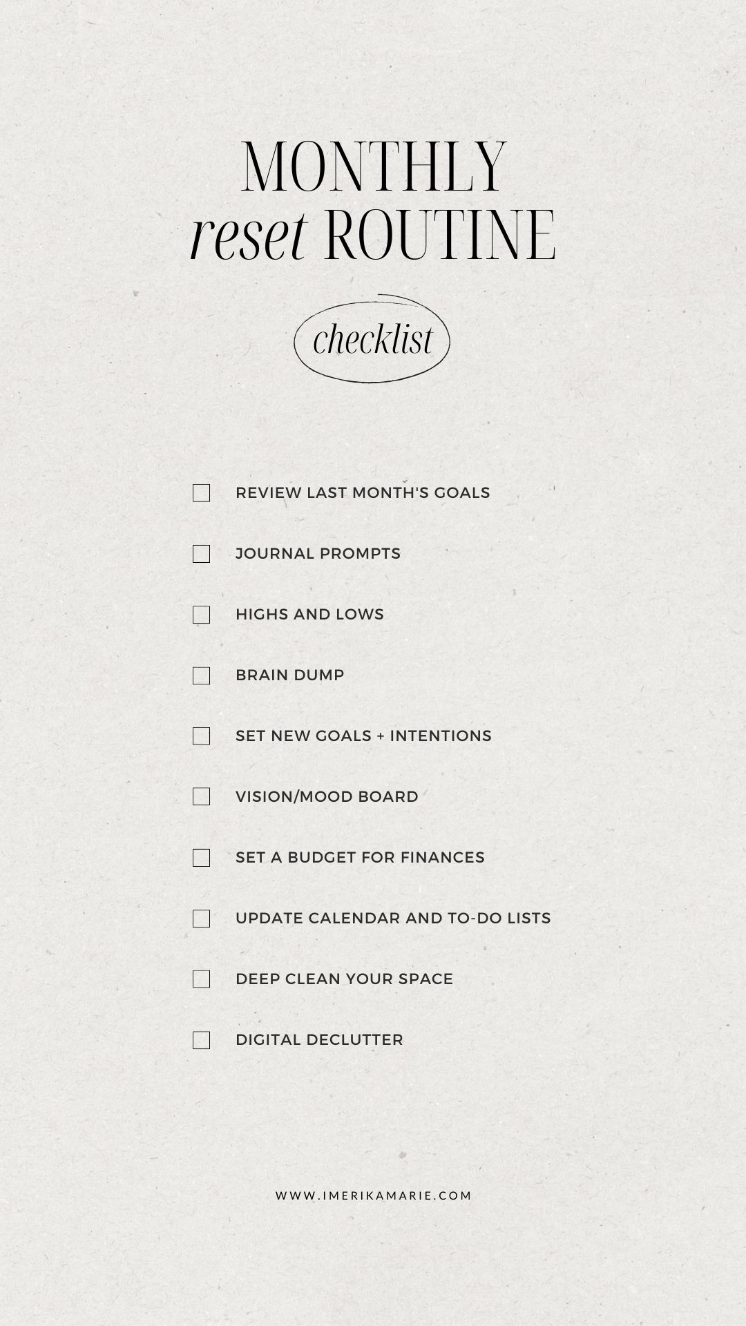 monthly reset routine checklist